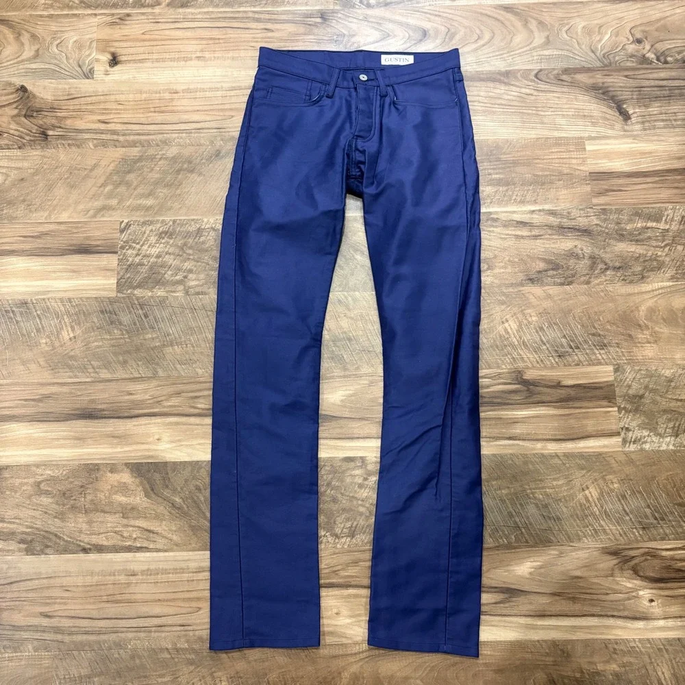 Gustin Pants Mens 30x34 Blue Slim Fit Chino Heavy Twill Cotton Workwear Casual
